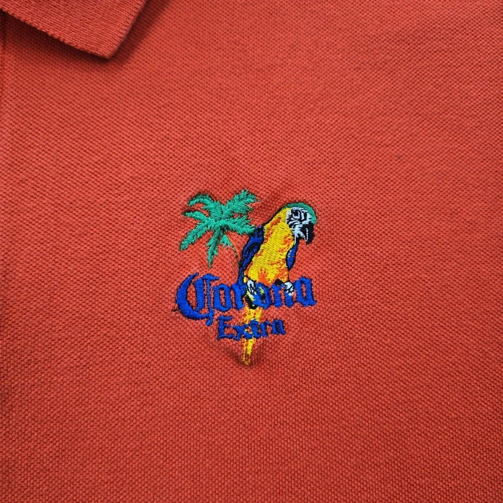 Corona Extra Polo Shirt Mens 2XL/XL Orange Embroidered Parrot‎ Vintage Beer